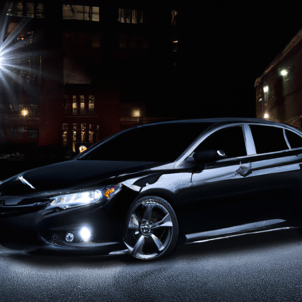 Glossy black sedan after ceramic coating reflecting city lights