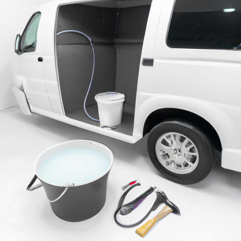 Mobile detailing van setup with water tank and tools